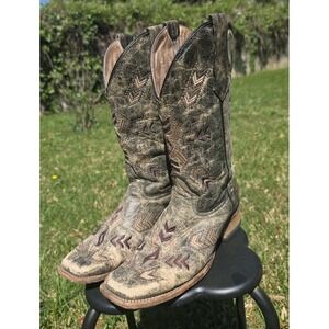 Circle G Boots Women's 10M Brown Arrowhead Western Cowgirl L5253 Distressed